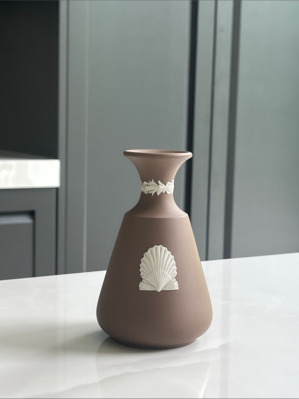 Wedgwood Jasperware Vase White Shell Motif. 1982. Pristine.